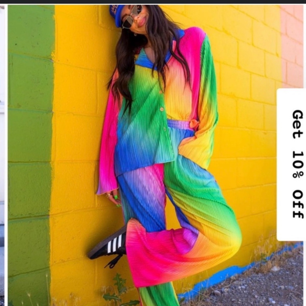 DRESSED, IN LALA prismatic rainbow plisse set 🌈